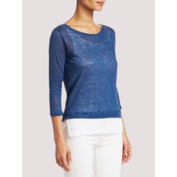 Majestic Filatures Linen Top 2 Blue Layered 3/4 Sleeve Designer - Picture 16 of 16